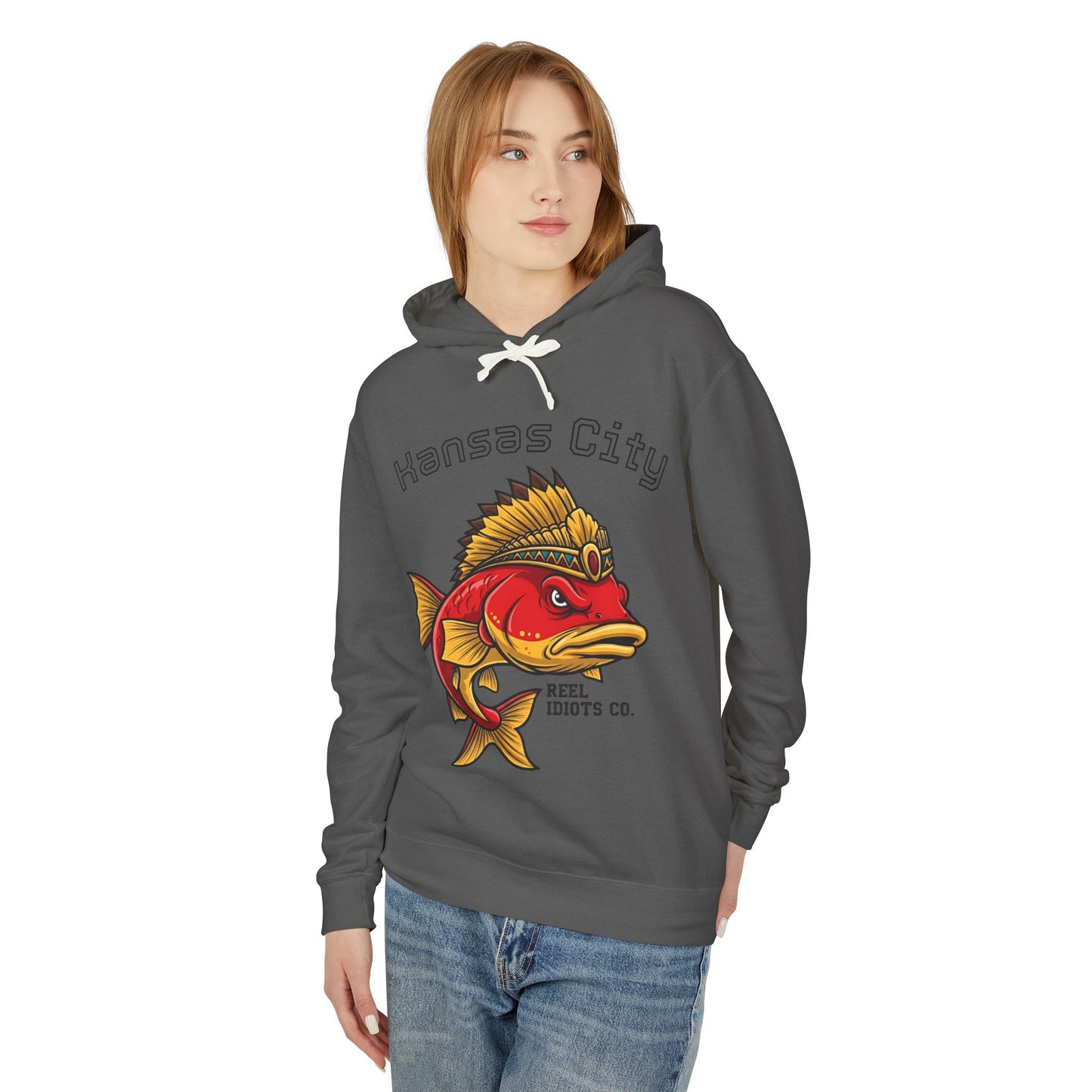 Kansas City Fish Design Unisex Lightweight Hooded Sweatshirt, Perfect for Fishing Lovers, Casual Wear, Outdoors, Gifts for Him/Her