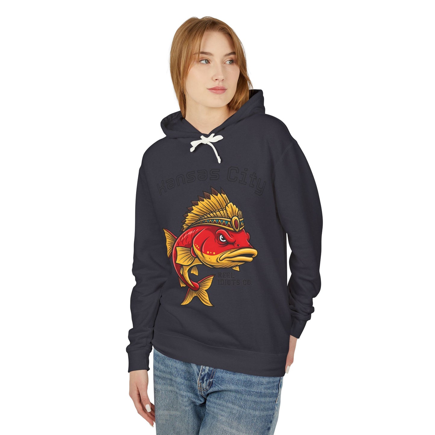 Kansas City Fish Design Unisex Lightweight Hooded Sweatshirt, Perfect for Fishing Lovers, Casual Wear, Outdoors, Gifts for Him/Her