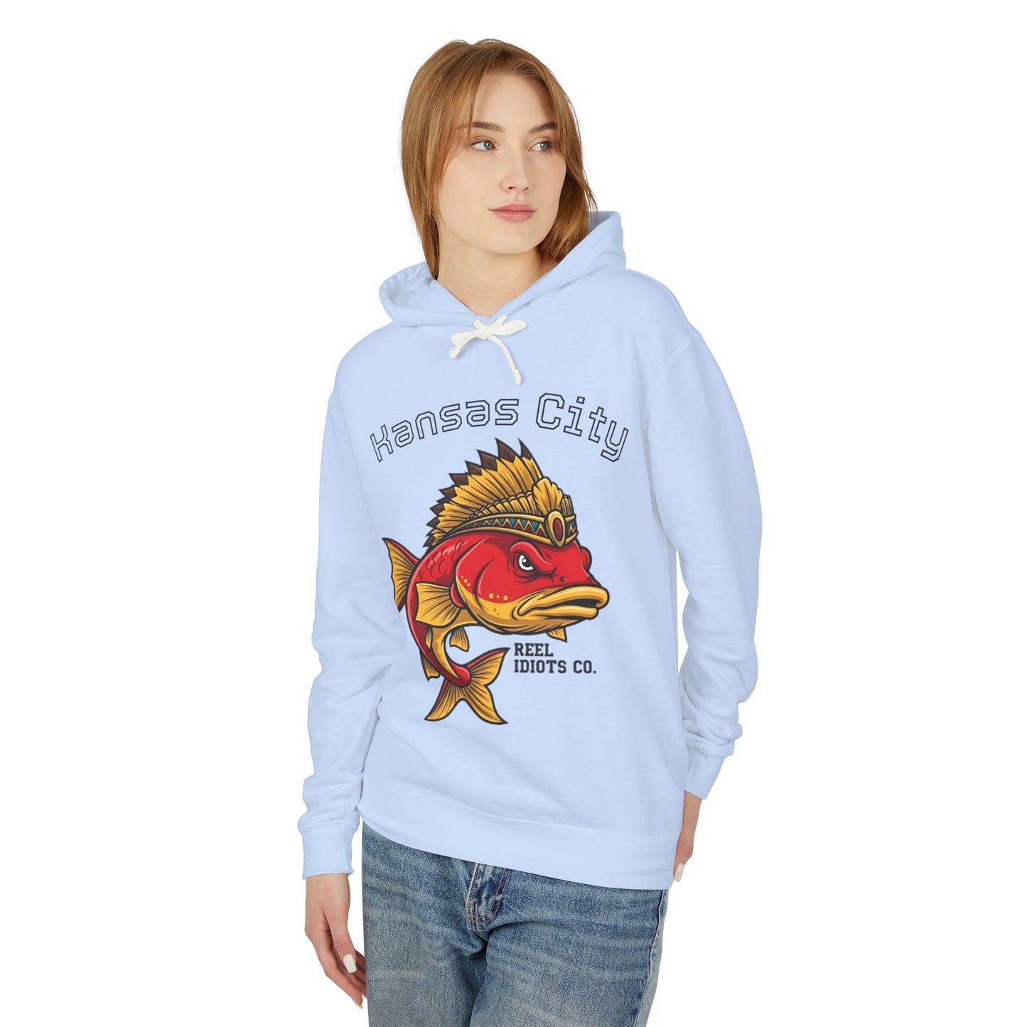 Kansas City Fish Design Unisex Lightweight Hooded Sweatshirt, Perfect for Fishing Lovers, Casual Wear, Outdoors, Gifts for Him/Her