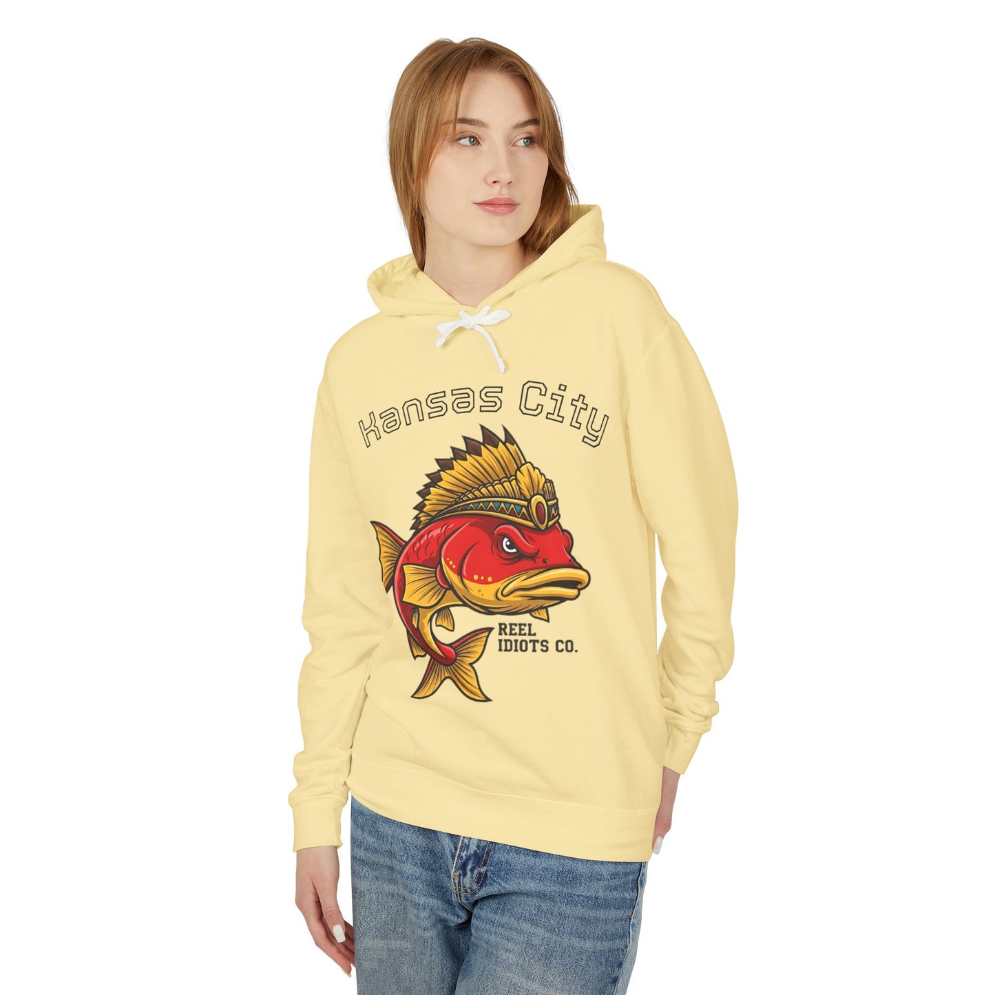 Kansas City Fish Design Unisex Lightweight Hooded Sweatshirt, Perfect for Fishing Lovers, Casual Wear, Outdoors, Gifts for Him/Her