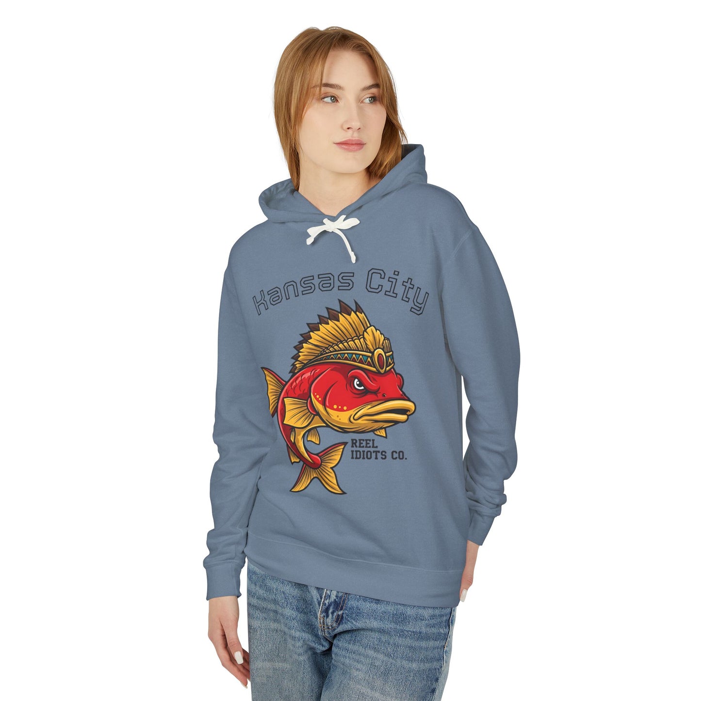 Kansas City Fish Design Unisex Lightweight Hooded Sweatshirt, Perfect for Fishing Lovers, Casual Wear, Outdoors, Gifts for Him/Her