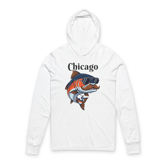 Chicago King Salmon Unisex Hooded Long Sleeve Tee - Reel Idiots Co Hometown Catch Collection