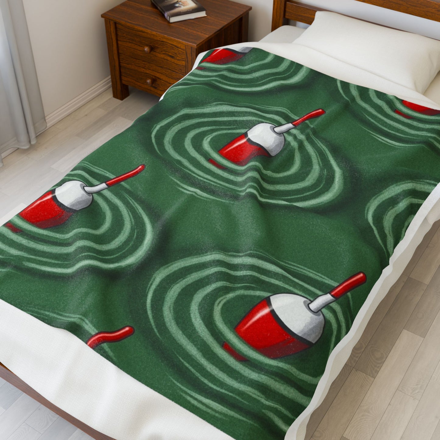 Plush Blanket Fishing Bobber Ripple Pattern